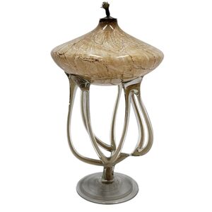 Artistic Glass Oil Lamp Tan Brown White Abstract Artwork Lantern